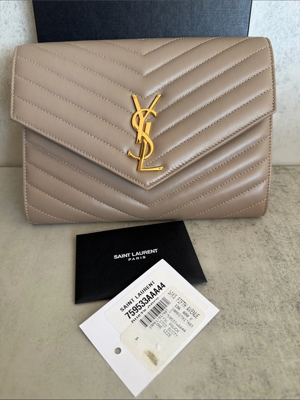 Saint Laurent YSL Monogram Quilted Leather Envelope Wallet – Brand New